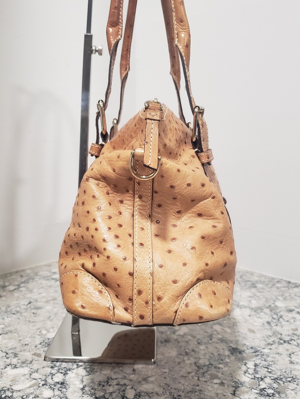 DOONEY & BOURKE Ostrich Embossed Leather Shoulder Satchel Set In Peanut - Picture 10 of 16